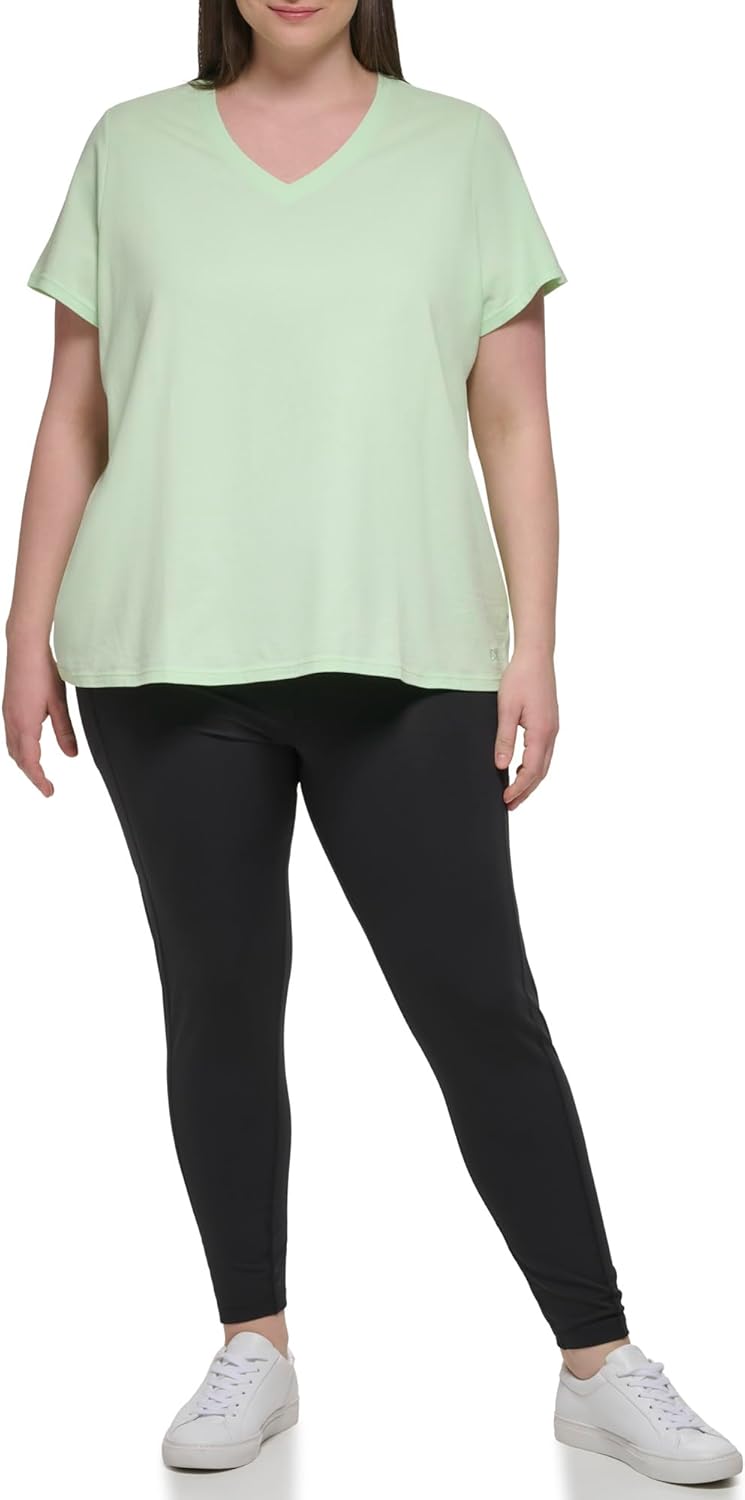 

Женская футболка Calvin Klein Performance Plus с вышитым V-образным вырезом и коротким рукавом, Lime Mint