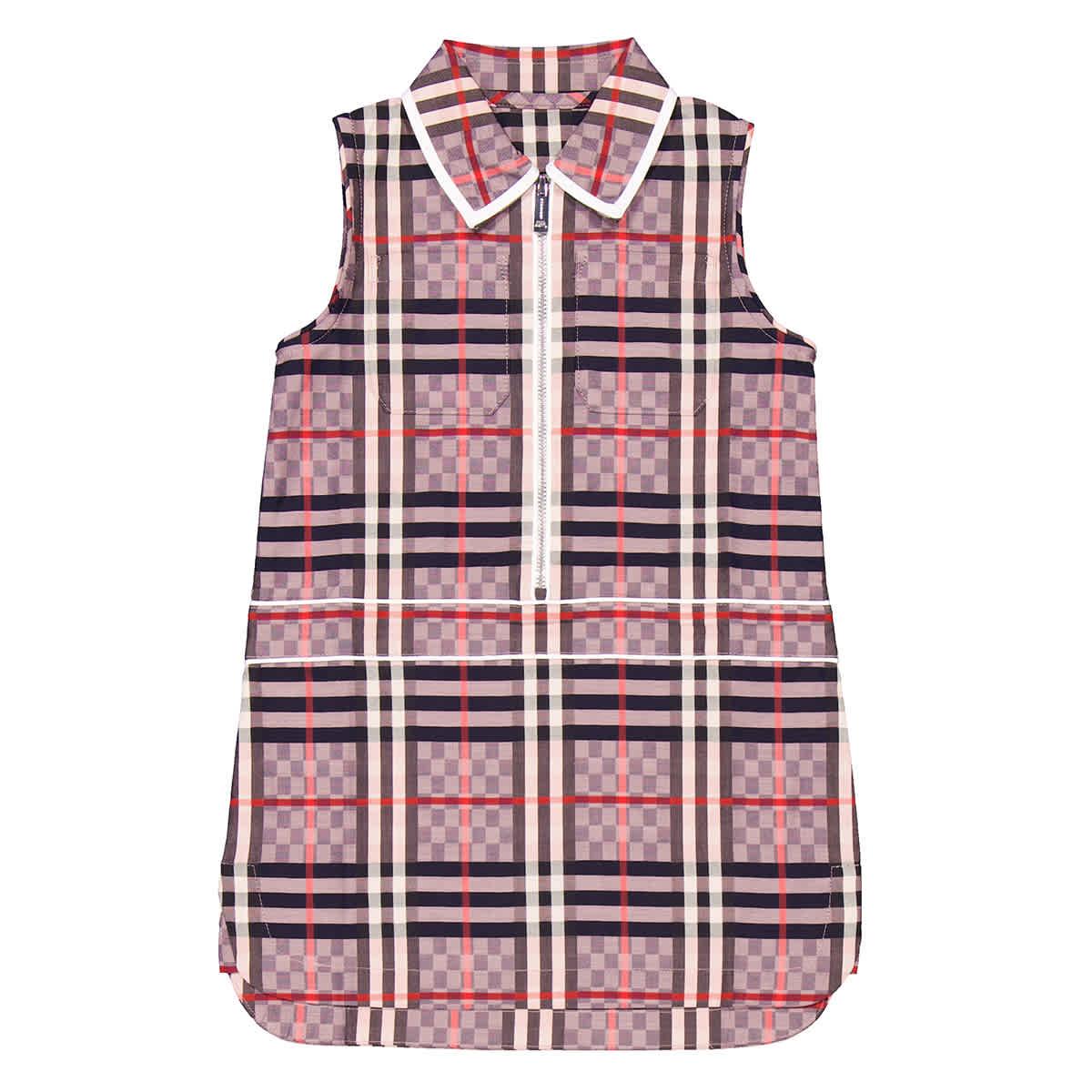 

Burberry Girls Платье из стрейч-хлопка Pale Rose Checkerboard Carlotta с застежкой-молнией спереди
