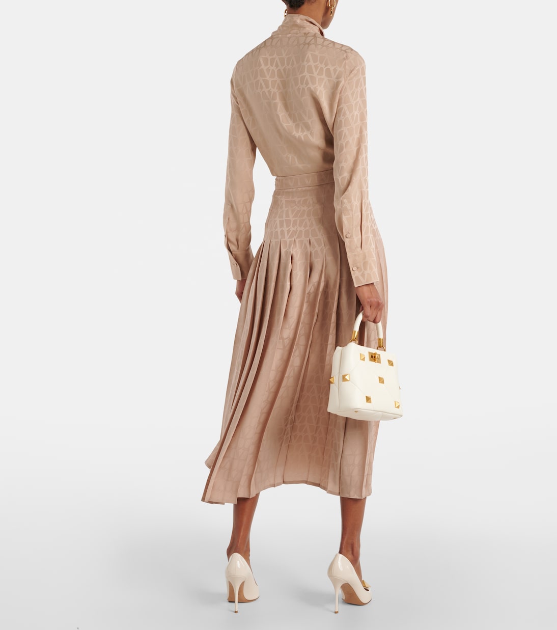 Юбка миди из плиссированного шелка Toile Iconographe Valentino, Poudre — фото 3