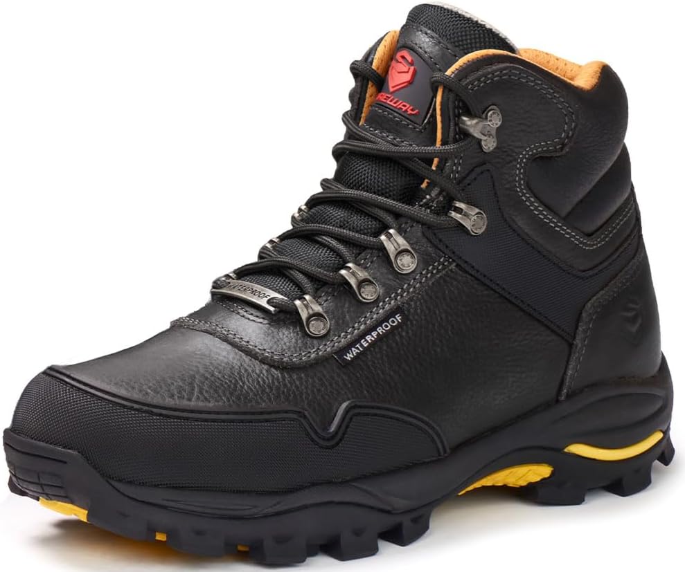 

Мужские ботинки SUREWAY с мягким/стальным носком, водонепроницаемые, прочные - кожа, шнуровка, устойчивая к маслу и скольжению подошва с двойной плотностью, комфортные, класс защиты EH, черный