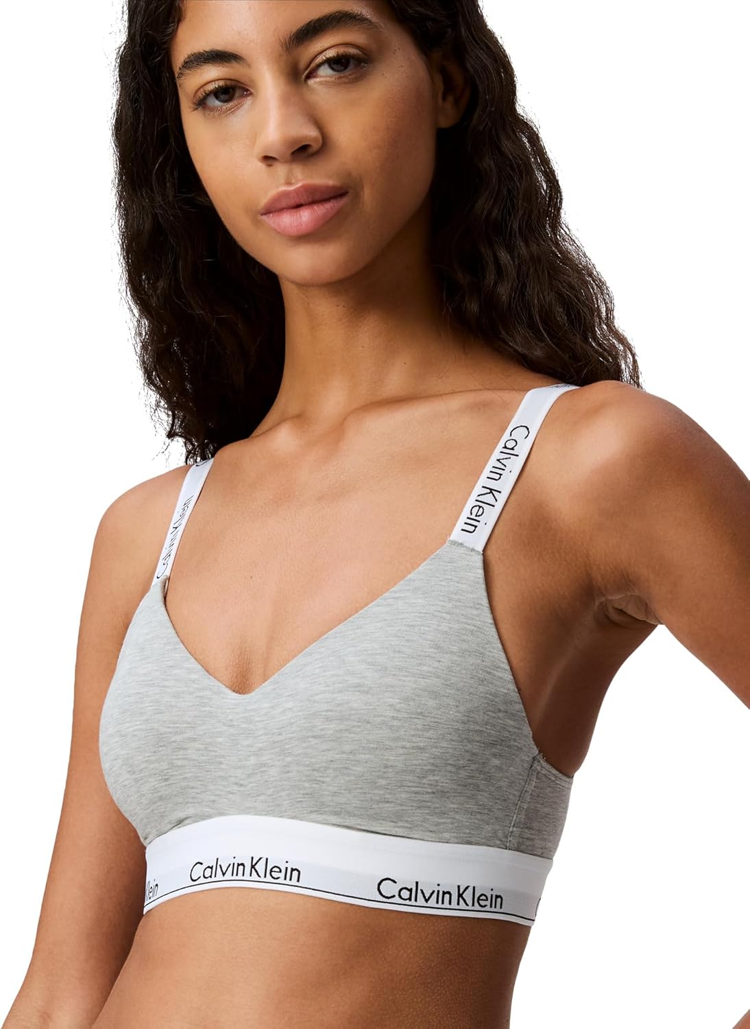Женский современный хлопковый бюстгальтер-бралетт Calvin Klein с легкой подкладкой, Grey Heather — фото 4