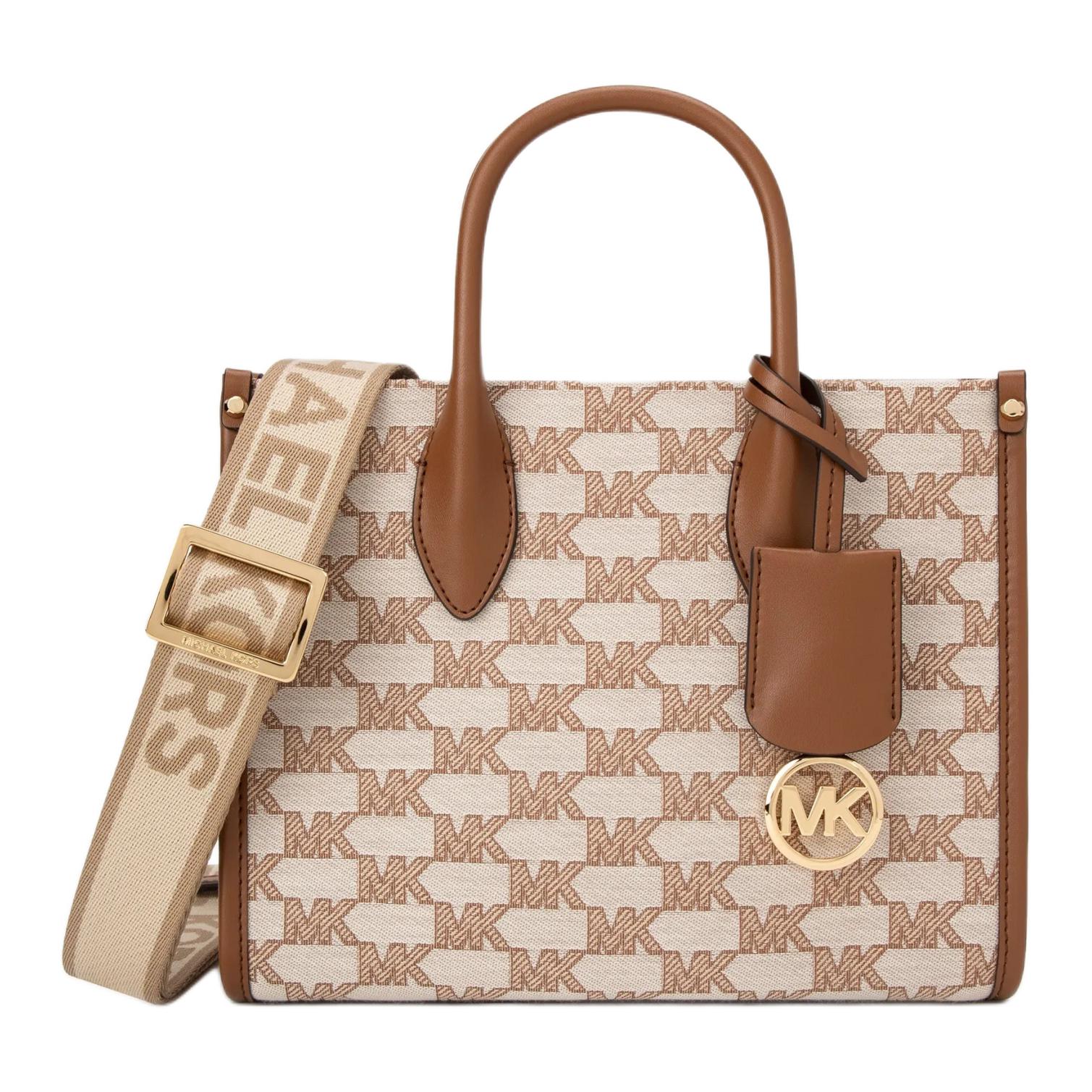 

MICHAEL KORS Женская сумка через плечо из искусственной кожи бежевая с коричневой кожаной отделкой