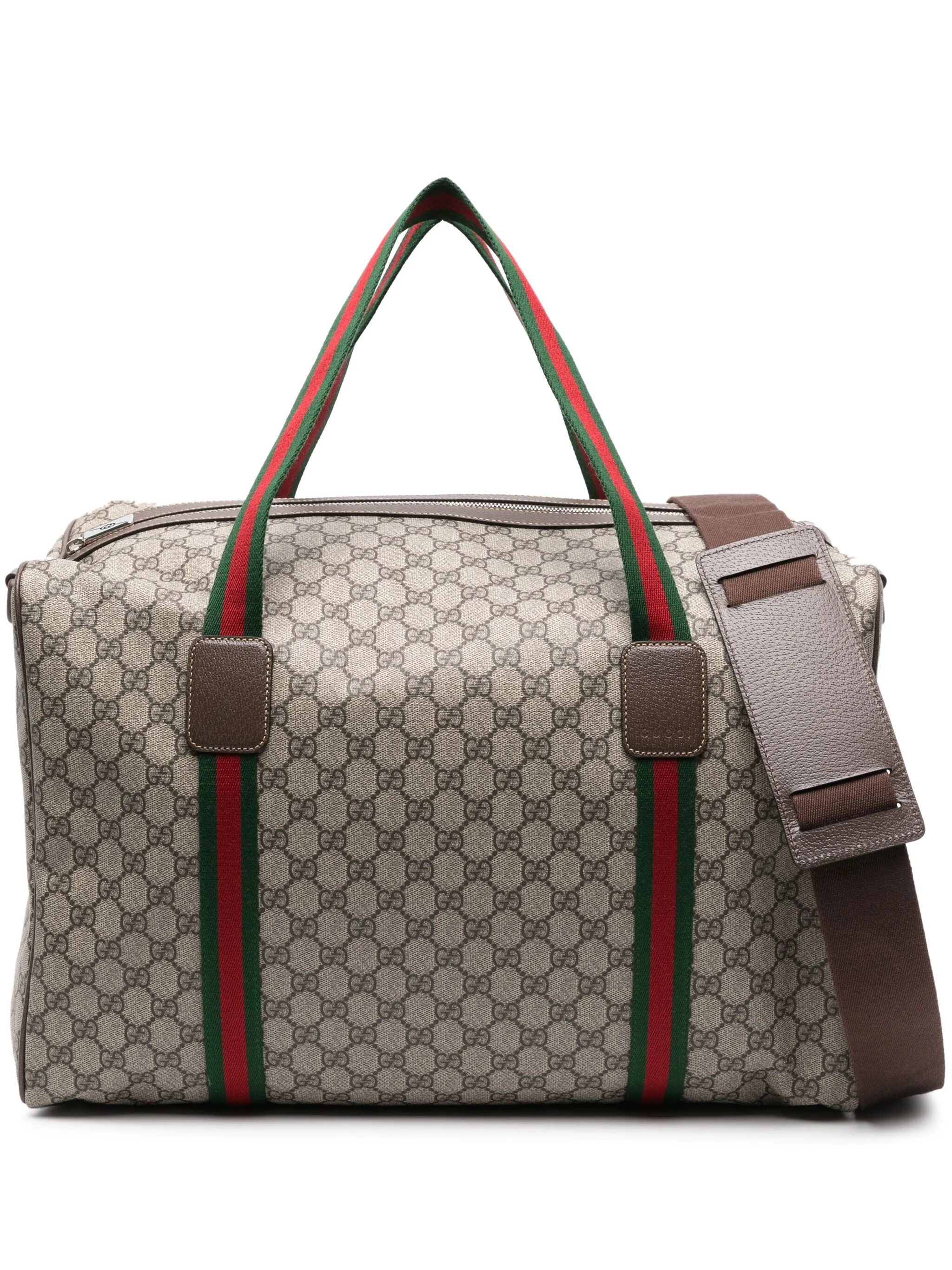 Большая дорожная сумка с отделкой Web Gucci, коричневый — фото 3