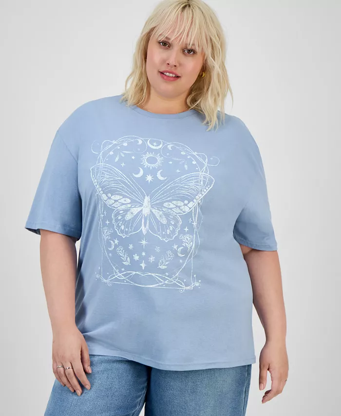 

Модная футболка из хлопка Cosmic Butterfly для полных Rebellious One, синий