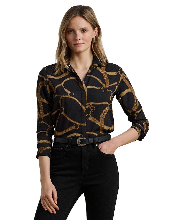 

Классическая рубашка с поясом и принтом из крепа Ralph Lauren, черный