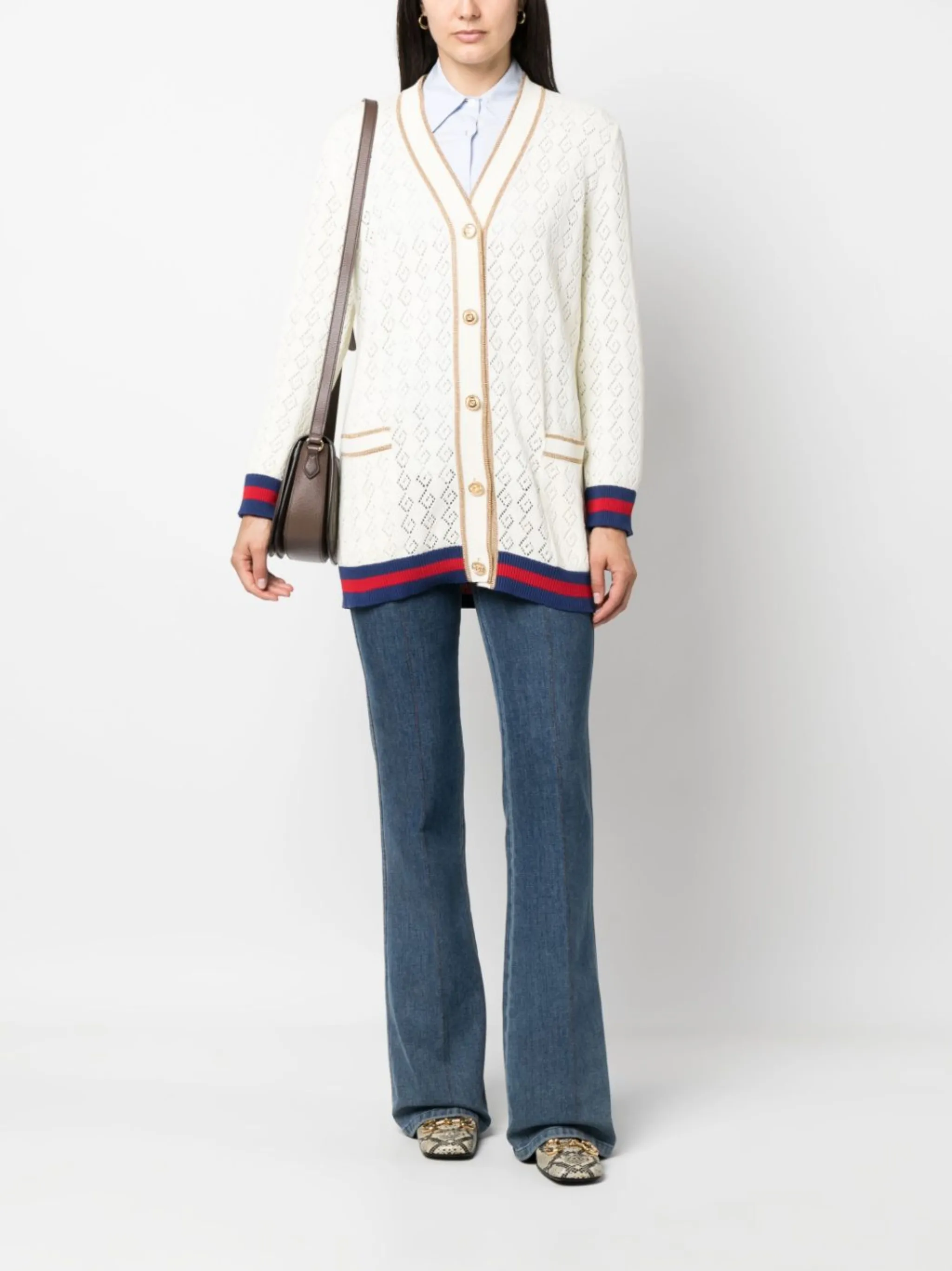 Кардиган Gucci с монограммой, классический крой, белый — фото 2