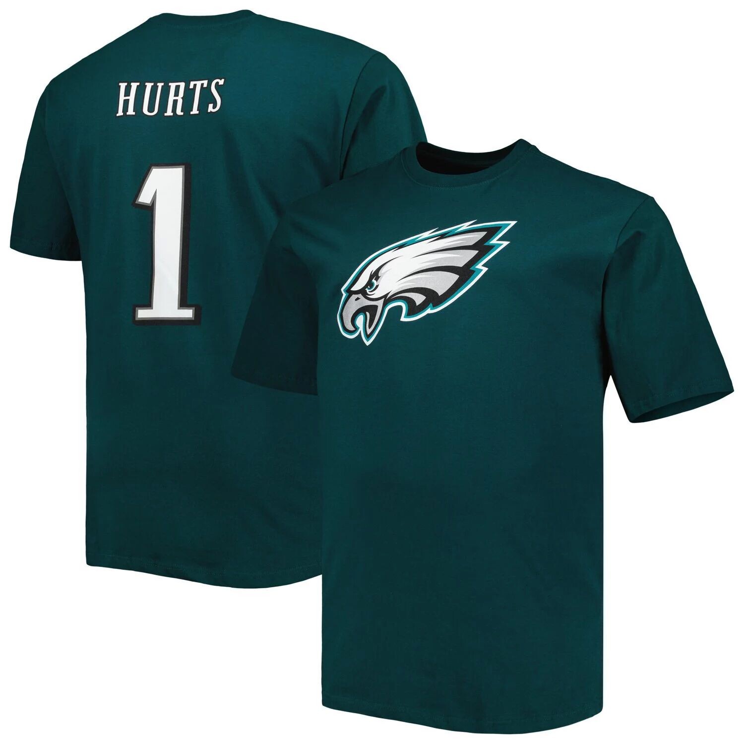

Мужская фирменная футболка Jalen Hurts Midnight Green Philadelphia Eagles Big & Tall с именем и номером игрока Fanatics