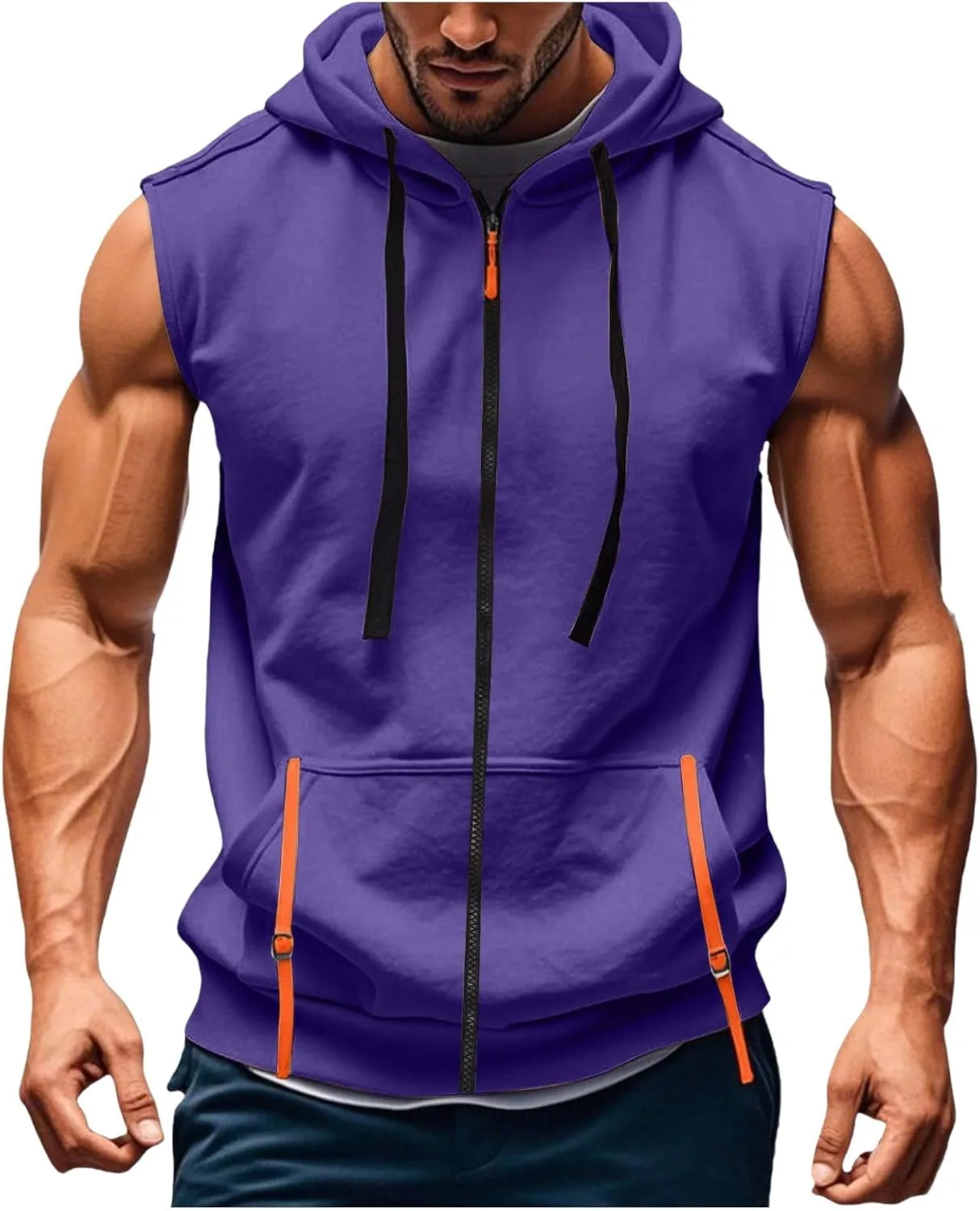 

Мужской худи без рукавов на молнии с карманом