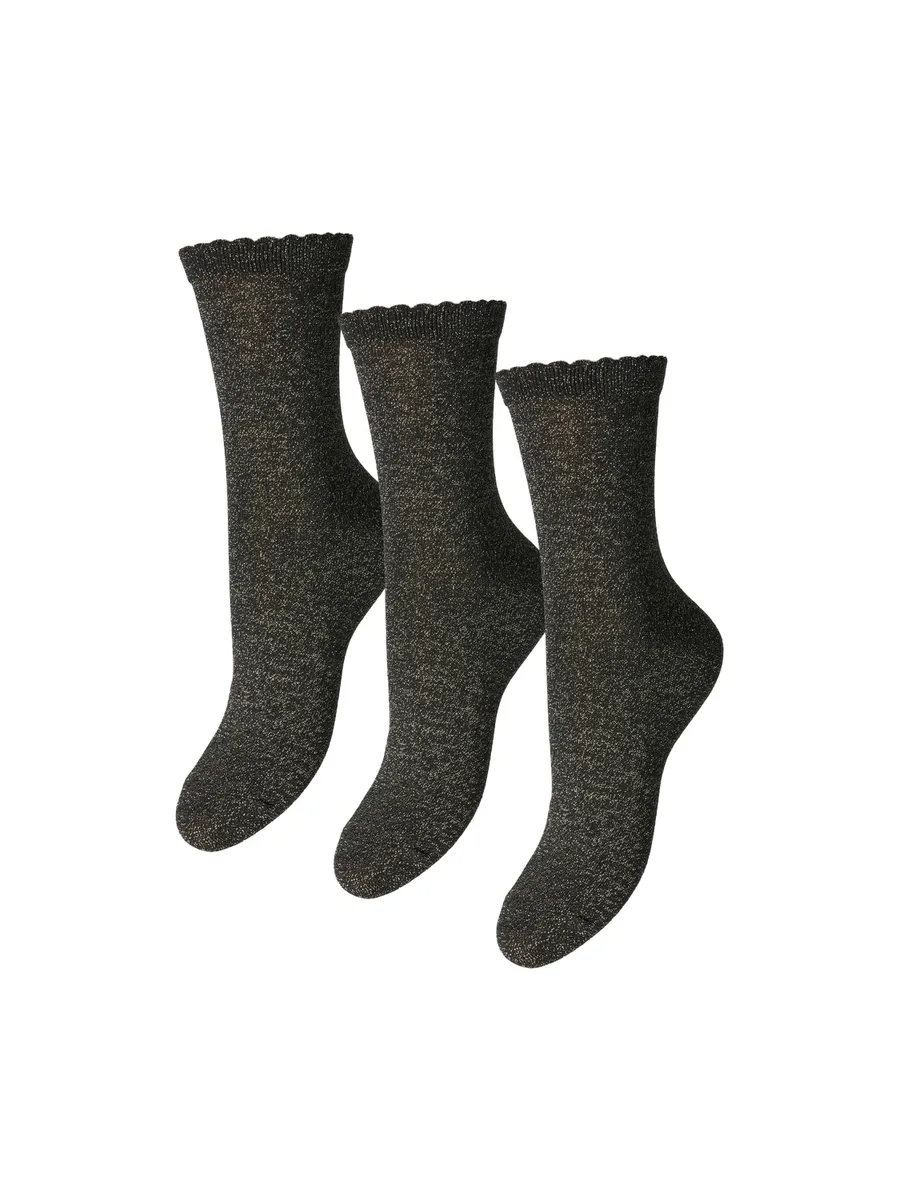 

Носки шт. "PCSEBBY GLITTER LONG 3-PACK SOCKS NOOS" (комплект, 3 пары), с ребристыми манжетами и фестончатым краем Pieces, цвет Black Pack:3-Pack Black/Black Gold/Black Silve