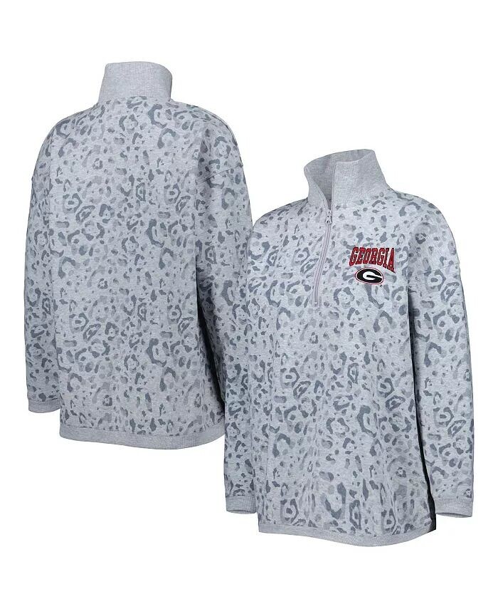 

Женский свитшот с леопардовым принтом Heather Grey Georgia Bulldogs на молнии четверти Gameday Couture