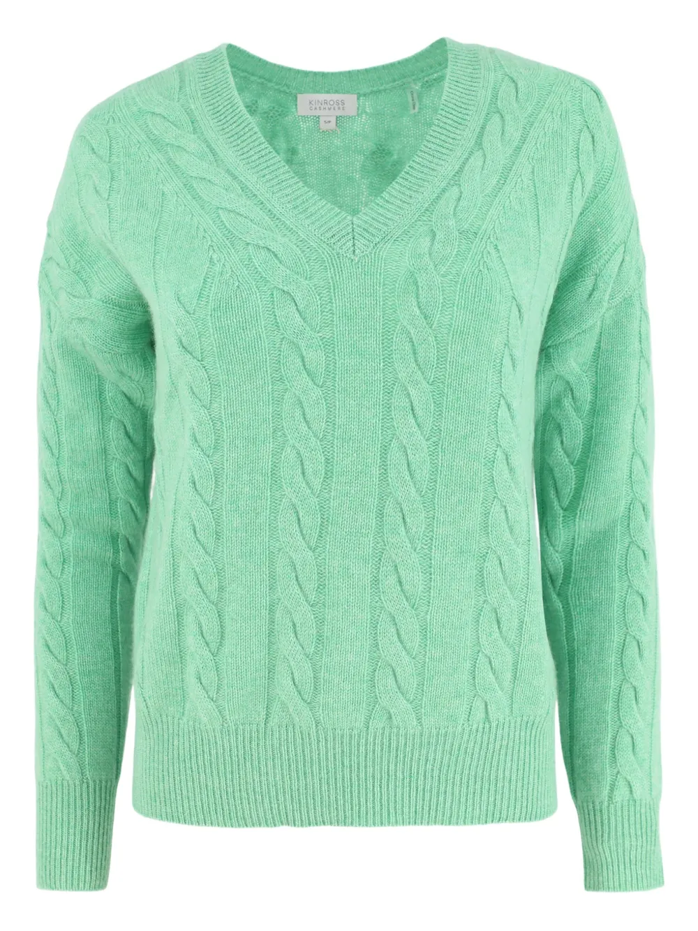 

Свитер с V-образным вырезом косой вязки Kinross Cashmere, зеленый