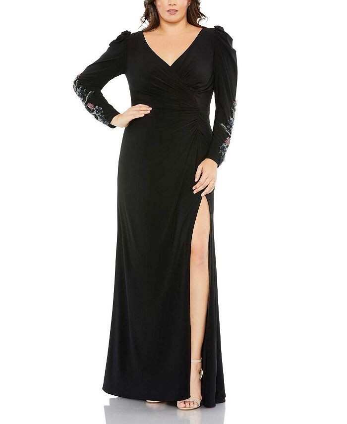 

Платье Mac Duggal с длинными рукавами и искусственным запахом, черный