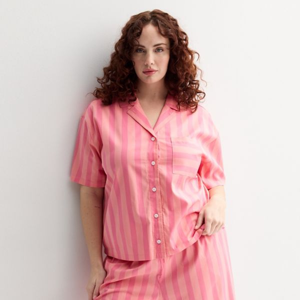 

Тканый топ для сна больших размеров Sonoma Goods For Life, цвет pink orange stripe