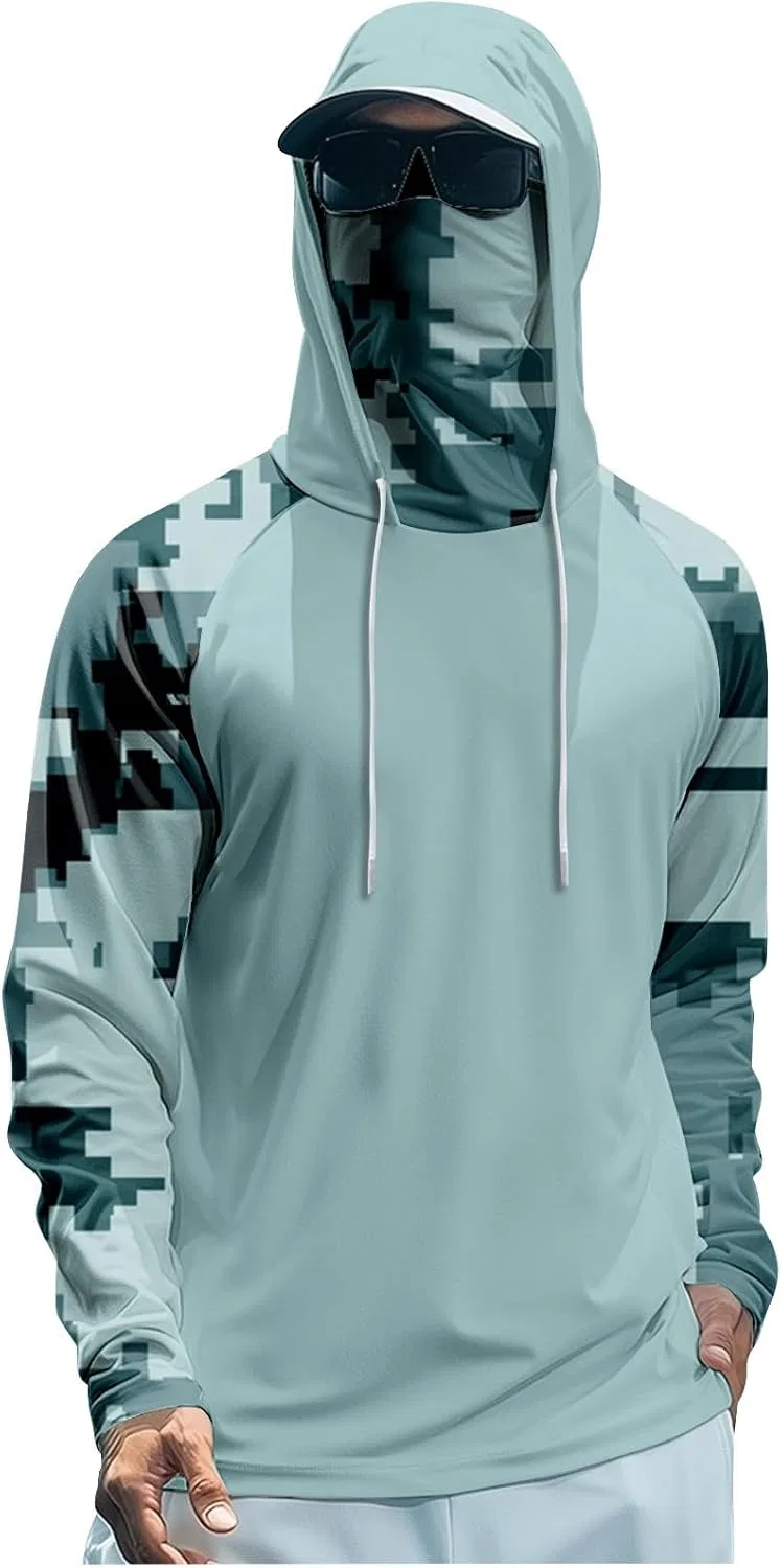 Мужская худи для рыбалки UPF 50+ Camo, цвет T004- Mint Green