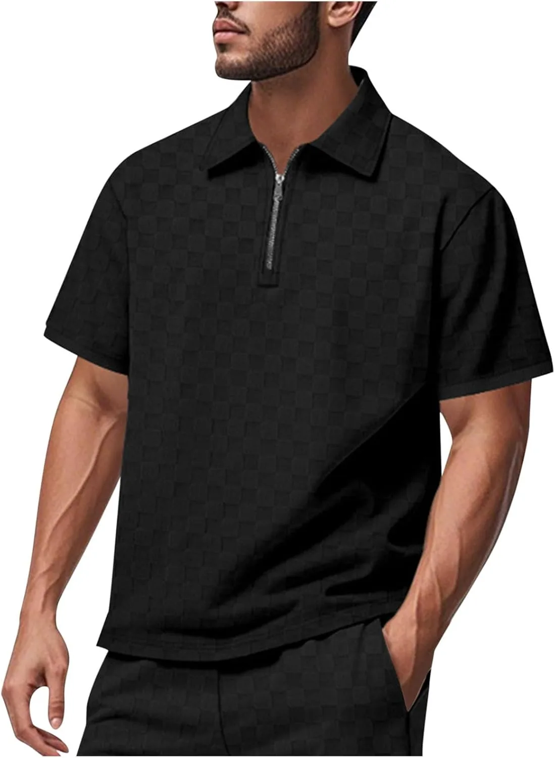 

Мужская повседневная поло с молнией, джерси, короткий рукав, рифленая