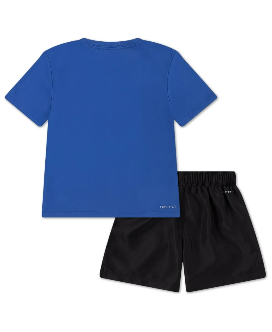 Детский комплект для мальчиков 2T-4T: футболка с круглым вырезом Dri-FIT и тканые шорты Nike, черный, синий — фото 2