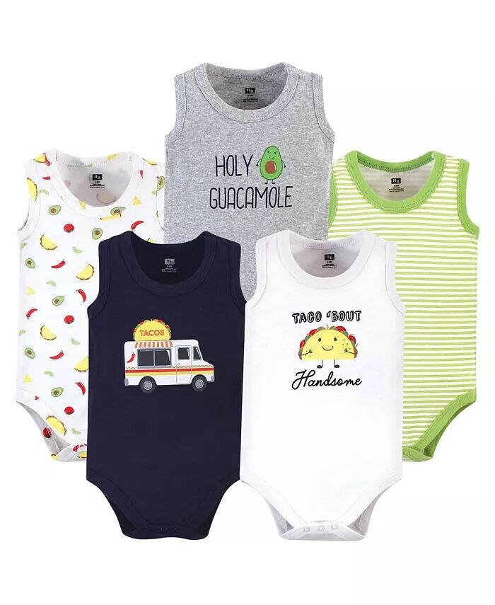 

Хлопковые боди без рукавов для маленьких мальчиков, 5 шт, Taco Truck Hudson Baby, синий