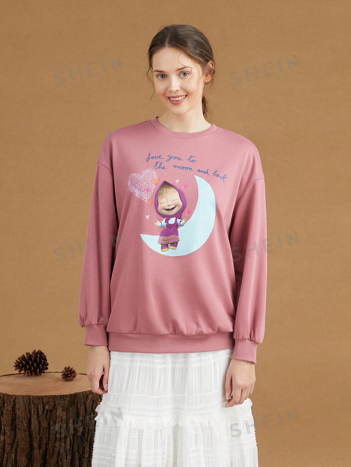 

Толстовка Shein X Маша и Медведь с заниженными плечами и рисунком, розовый