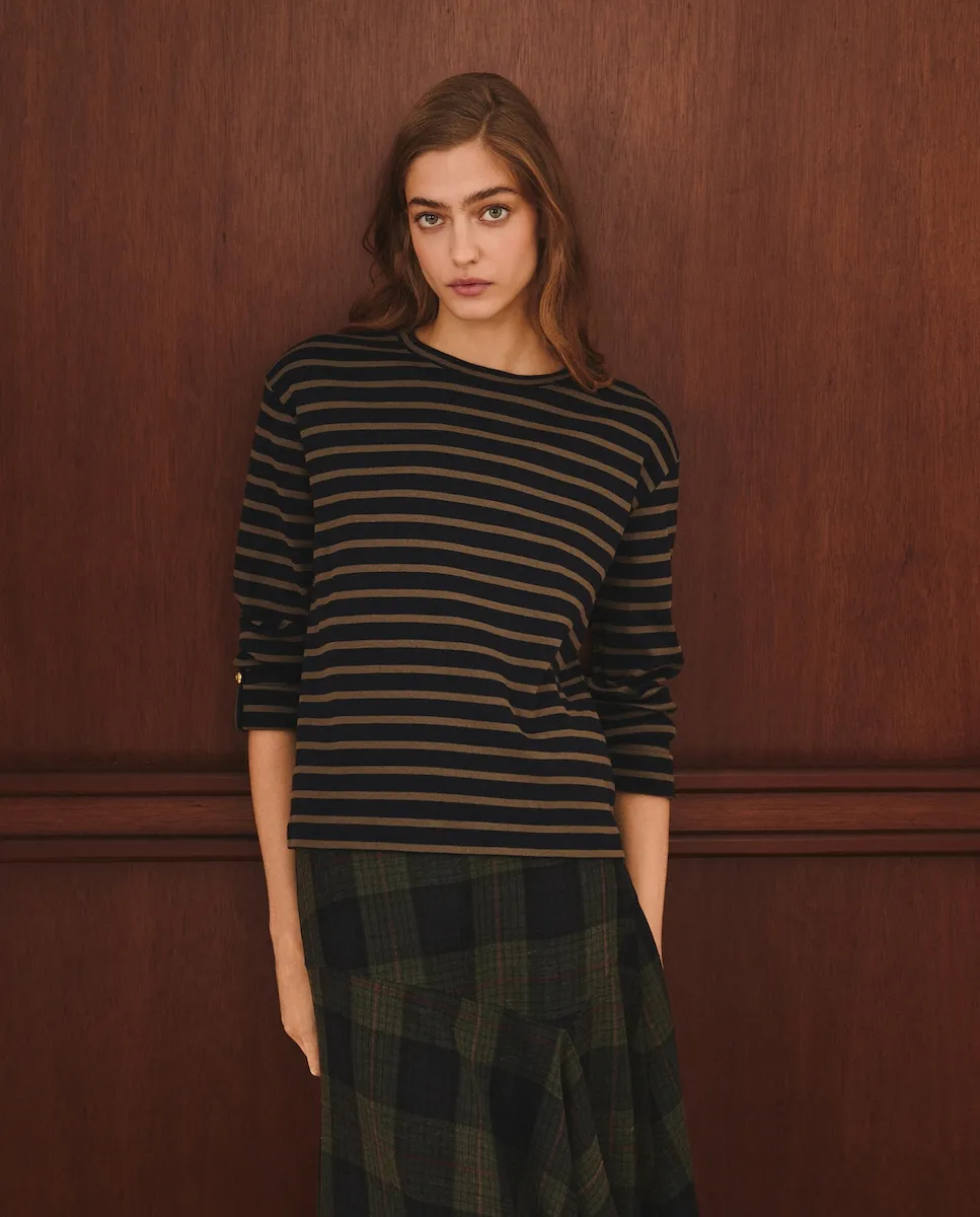 

Женская футболка с длинным рукавом и круглым вырезом в полоску Lloyd's, темно-синий