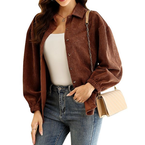 

Кордовая рубашка женская с длинным рукавом и пуговицами, однотонная, модный топ Yesfashion, Coffee