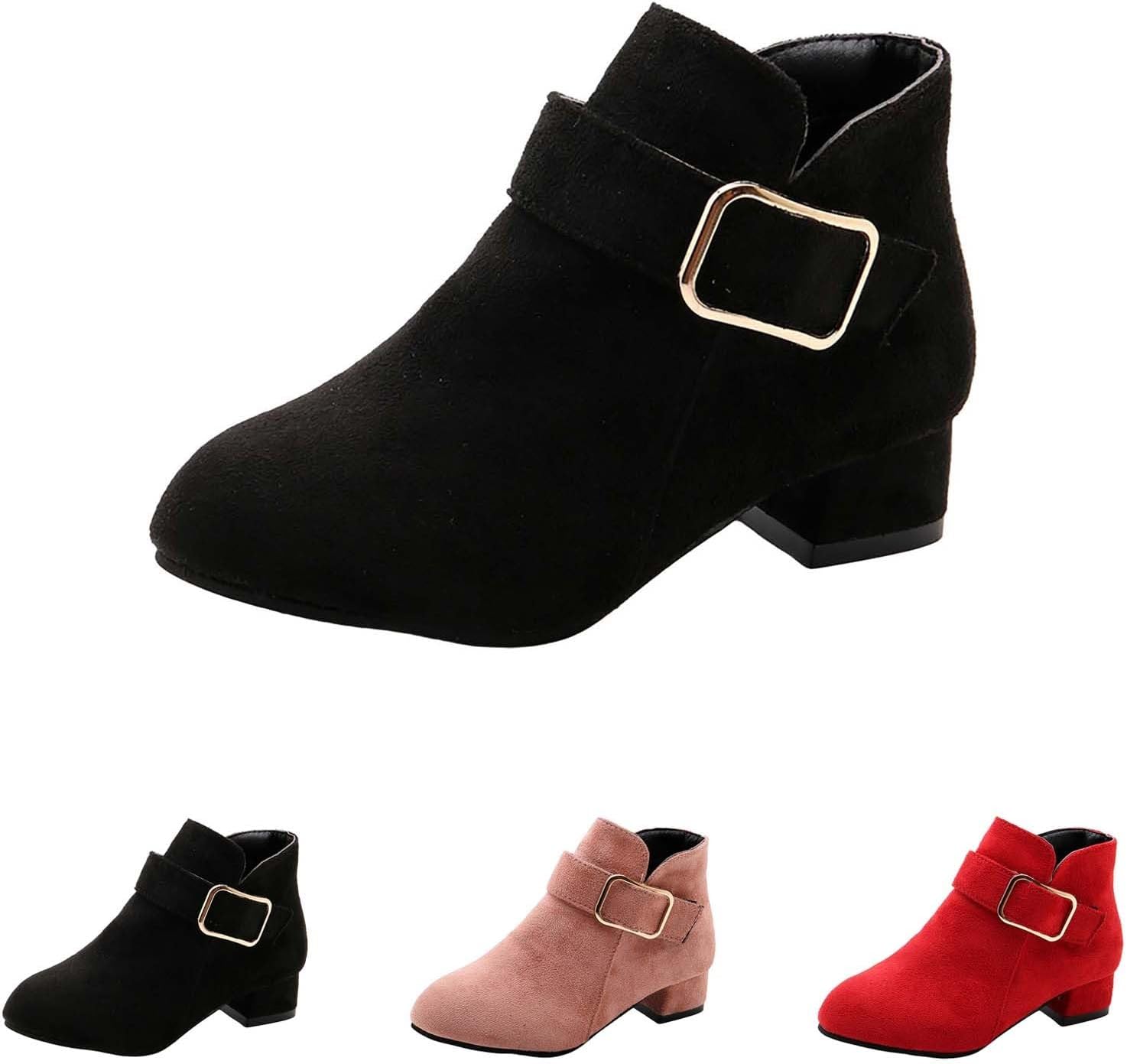 

Детские классические замшевые ботильоны для девочек, низкий каблук, ремешок с пряжкой, школьная и повседневная обувь, милые модные ботинки Generic, Black