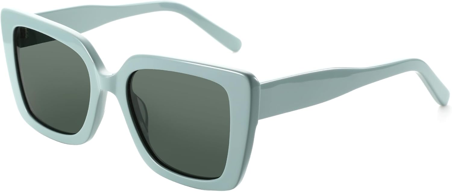 

Поляризованные солнцезащитные очки ZENOTTIC для женщин, квадратная форма: модные классические солнцезащитные очки для женщин - дизайнерские очки с защитой от УФ-излучения UV400, Green Frame / Green Lens