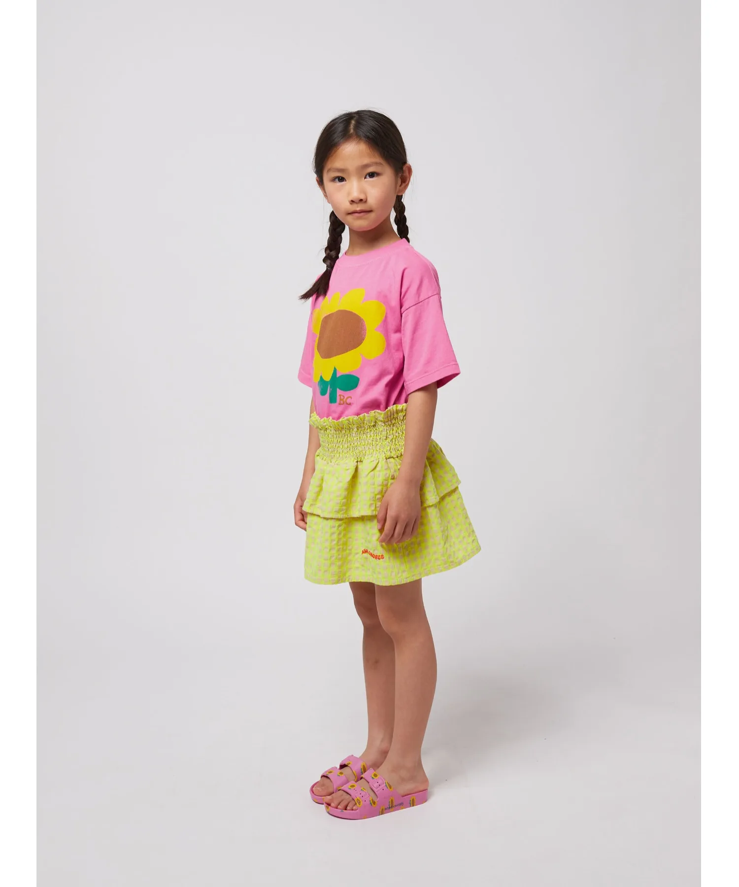 Детская юбка в клетку с рюшами Vichy ruffle skirt BOBO CHOSES желтая — фото 3