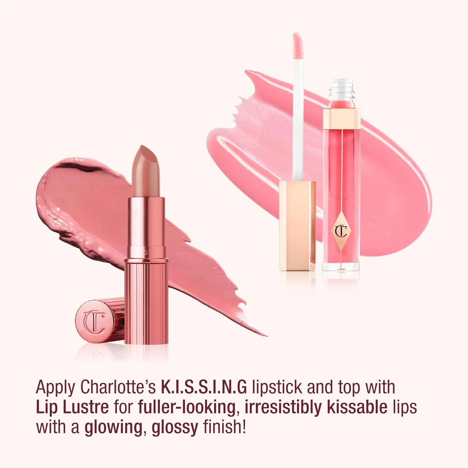 Charlotte Tilbury Icon Baby Lip Duo Kit - мини-помада K.I.S.S.I.N.G Satin Shimmer и полноразмерный блеск Hall of Fame High Shine Gloss Set, увлажняющий долговечный дуэт для сияющего блеска в пути, Icon Baby & Hall of Fame — фото 3