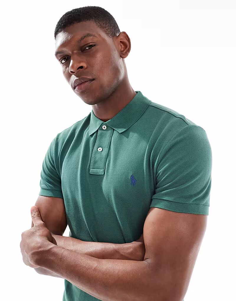

Polo Ralph Lauren icon logo облегающий пикейный поло средне-зеленого цвета