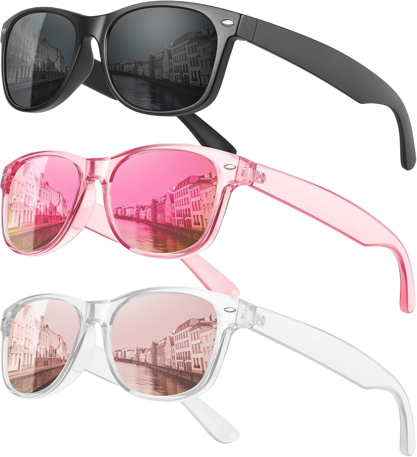 

Классические поляризованные солнцезащитные очки MEETSUN для женщин и мужчин, модные ретро-очки для вождения, защита от УФ-излучения (3 шт.), (3 Pack) Black/Purple Pink Mirrored/Pink Mirrored