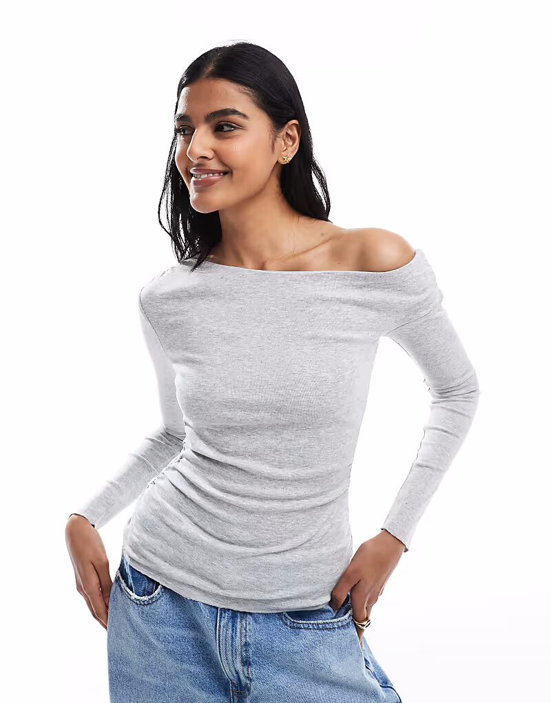 

Асимметричный топ с длинными рукавами Cotton On marlow серого цвета Cotton:On