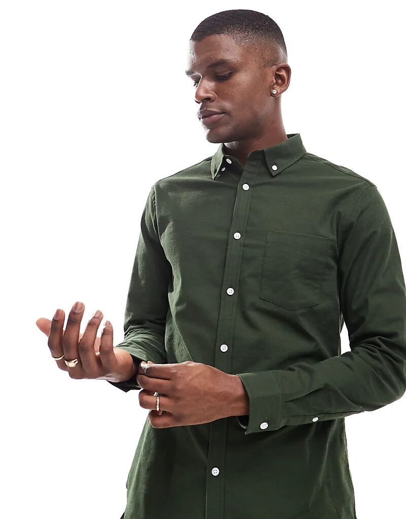 

Рубашка оксфорд стретч узкого кроя зеленого цвета ASOS DESIGN