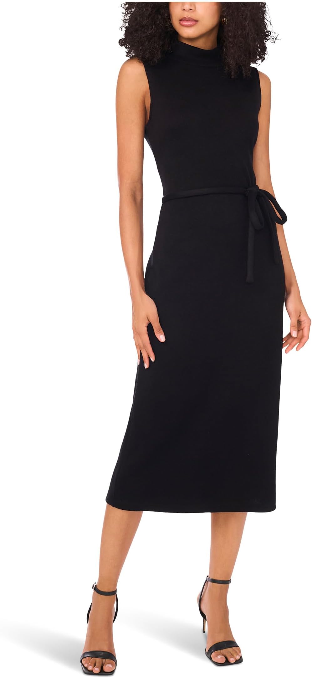 

Женское платье без рукавов с воротником-стойкой и тонким поясом Vince Camuto, Rich Black