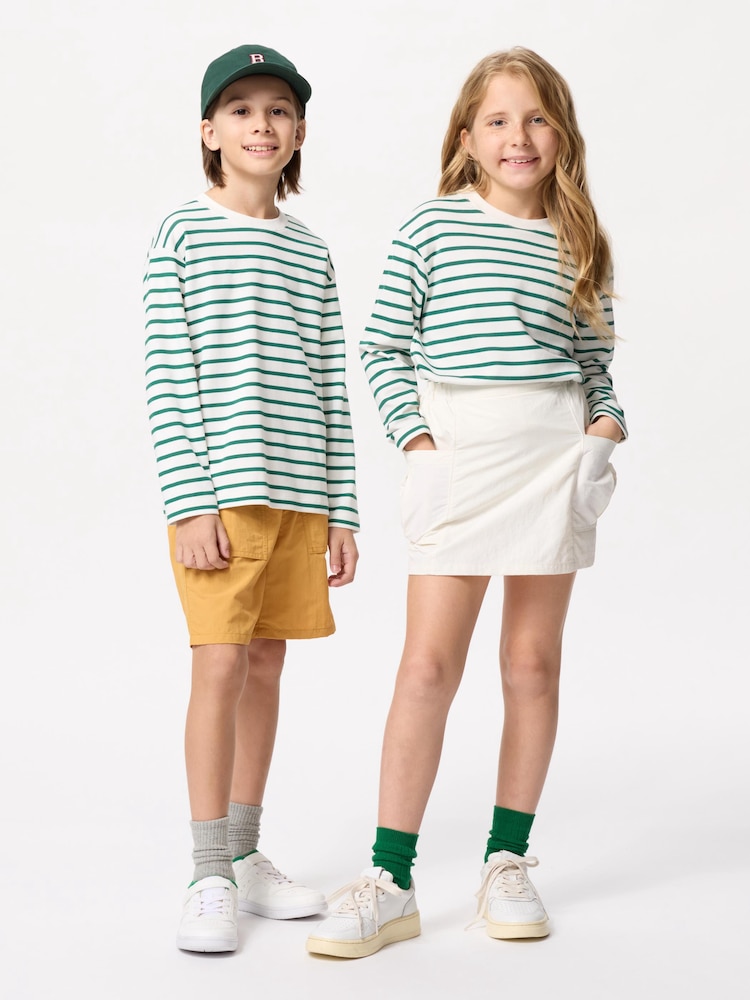 

Лонгслив airism cotton crew neck полосатый Uniqlo, цвет 55 зеленый