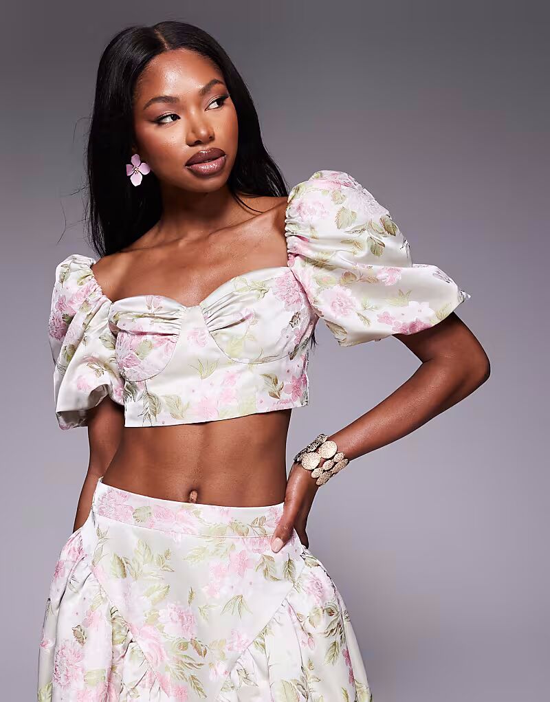 

Топ ASOS LUXE из жаккарда с рукавами-фонариками и тюльпановым жаккардом