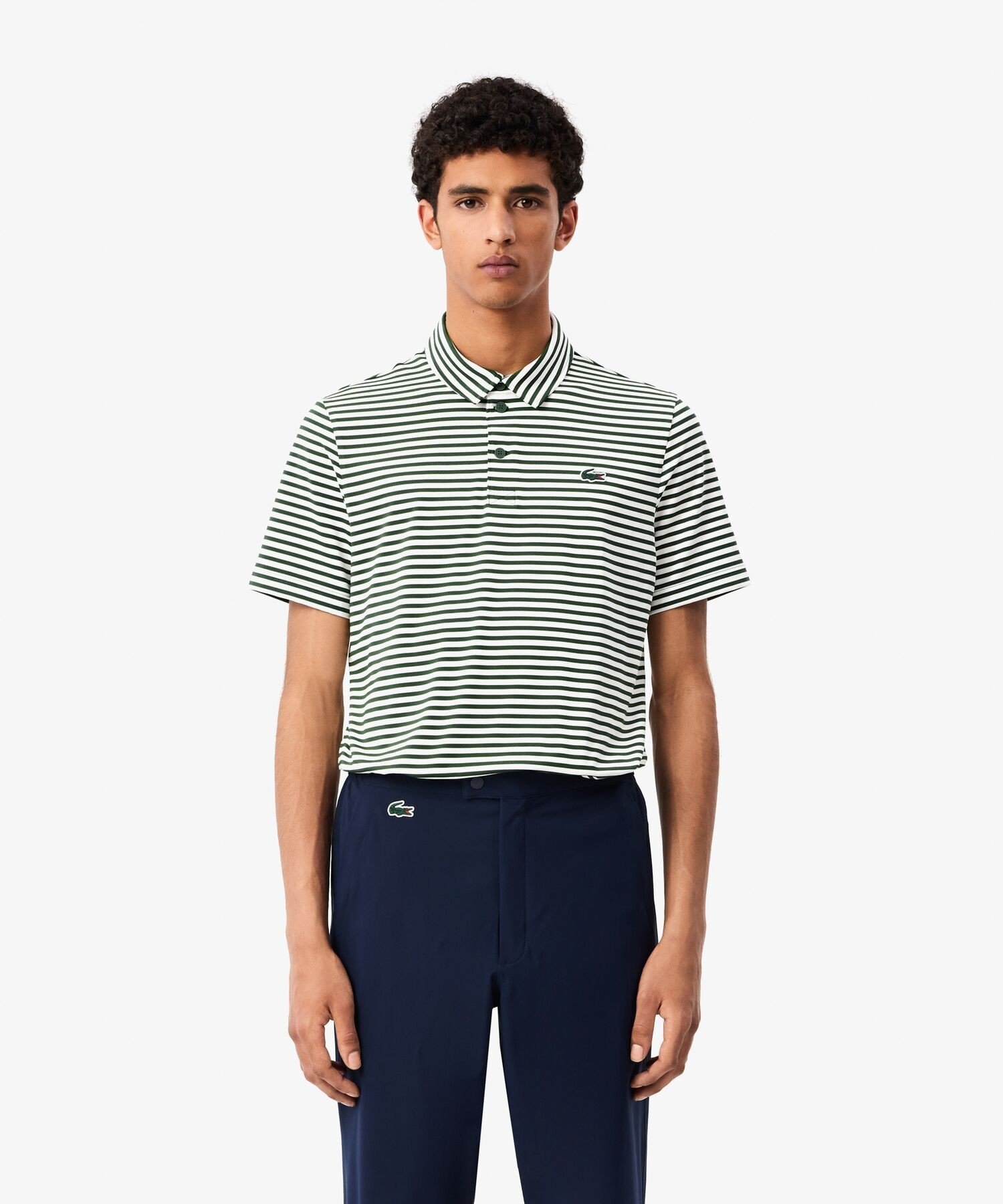 Футболка-поло LACOSTE Ultra Dry, с полосками, защита UPF50+, Green