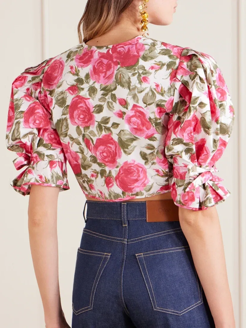Укороченный топ из хлопка с цветочным принтом CHLOÉ, розовый — фото 3