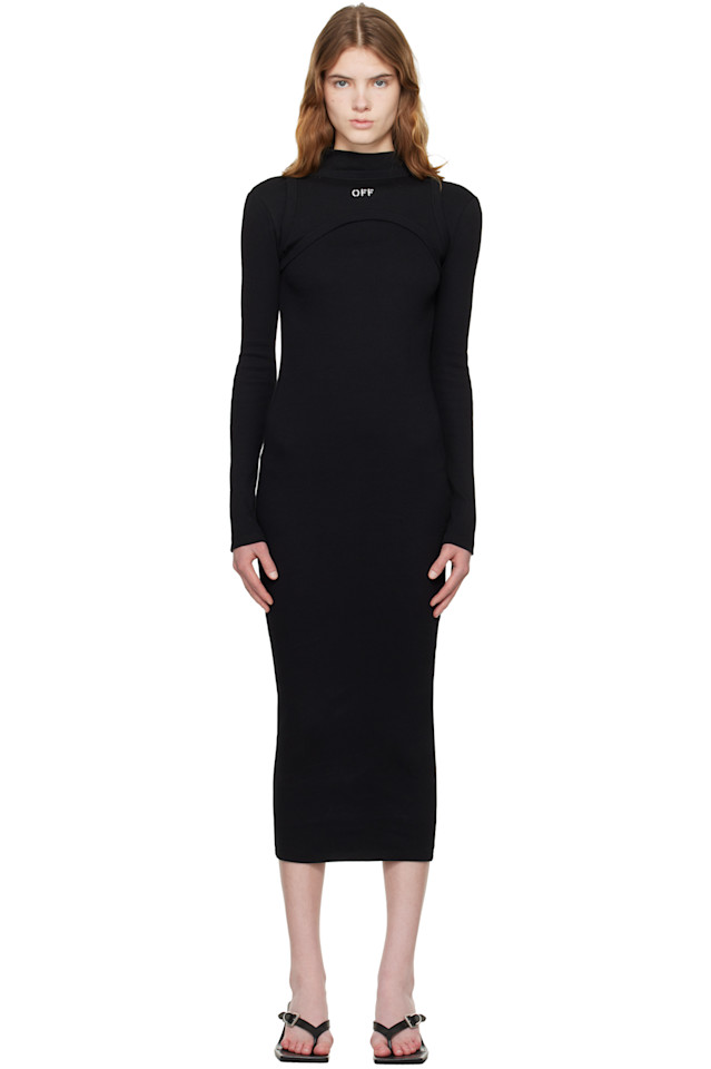 

Платье-Макси с круглым вырезом и резинкой с надписью «Off» Off-White, черный