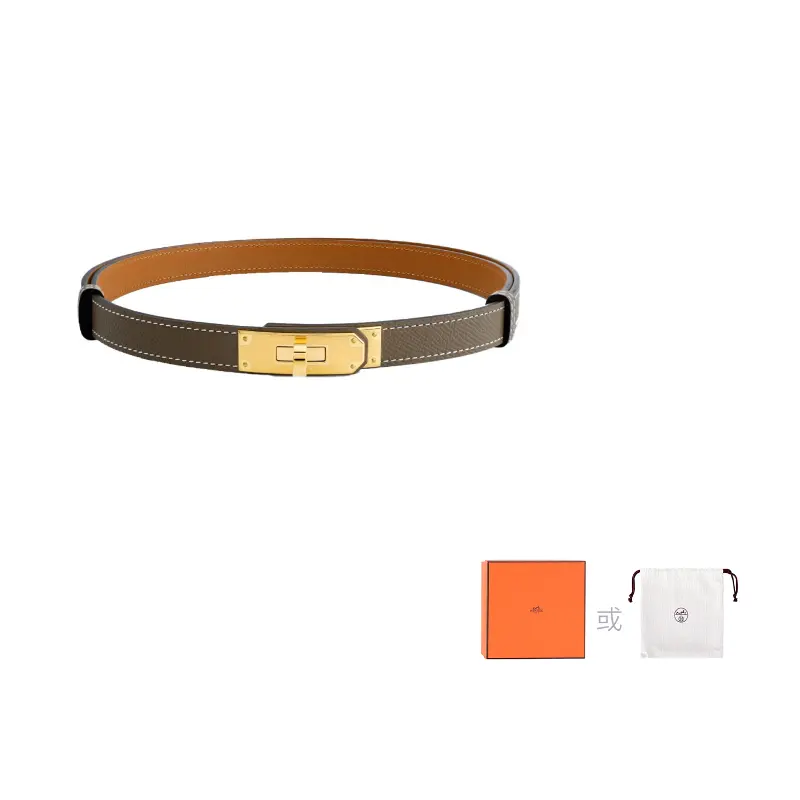 

HERMES Ремень из телячьей кожи Эпсом для женщин слоновая кость золотисто-коричневый, Elephant Gray/Gold Brown