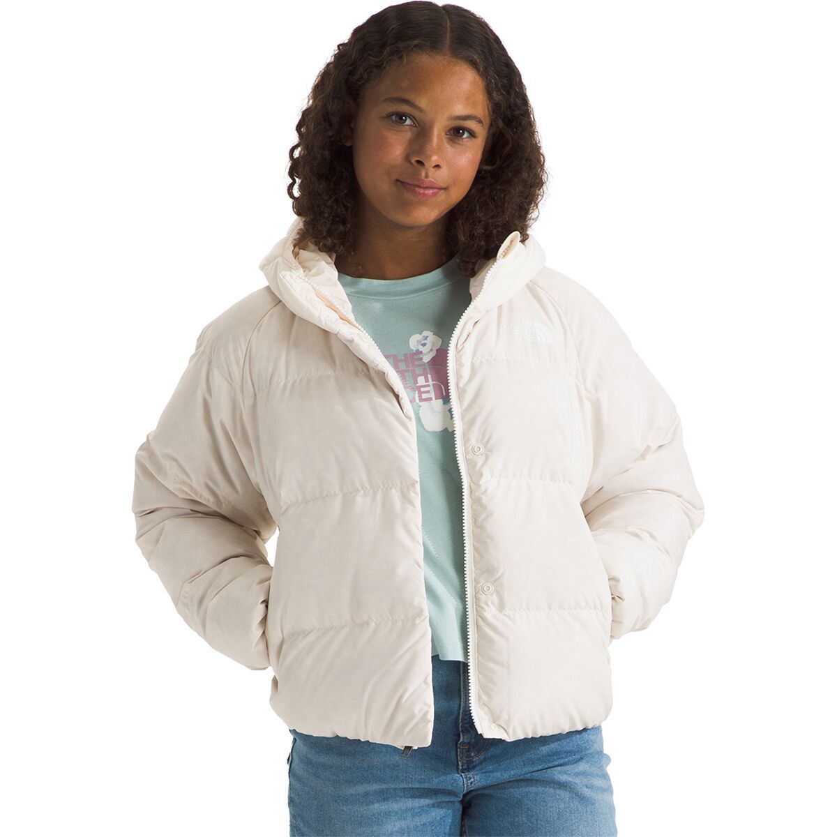 

Норс даун куртка с капюшоном — для девочек The North Face, белый