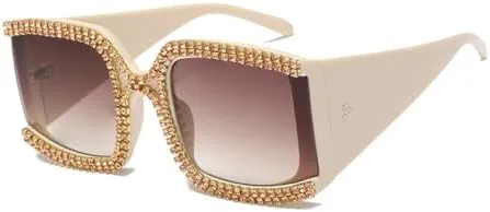 

Солнцезащитные очки Oversized Cooling Crystal Sunglasses 2027 с крупной оправой, зеркальным затемнением и декоративными заклепками, для женщин MTZJH, Beige