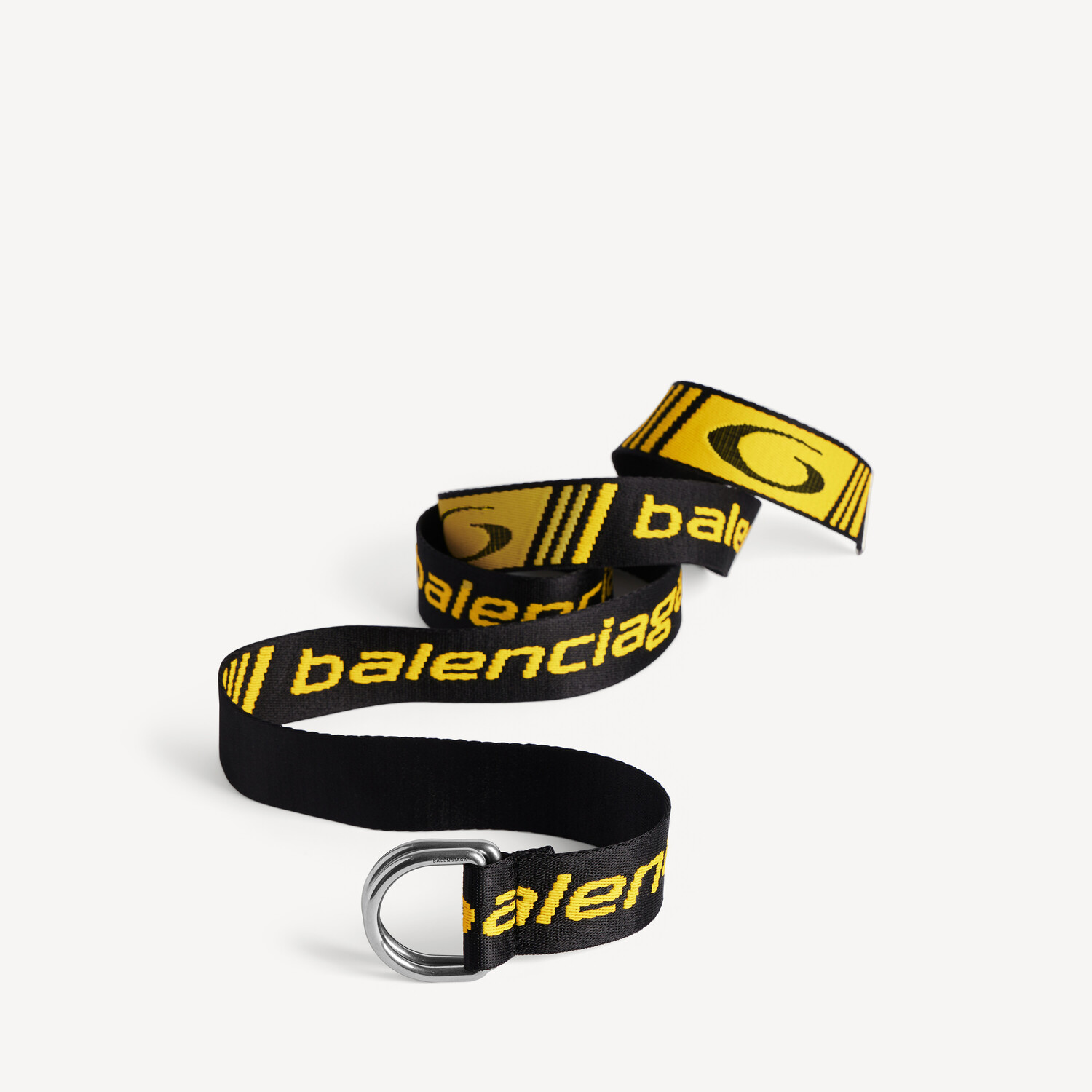 Мужской ремень с d-образной пряжкой в черном/желтом цвете BALENCIAGA, желтый/черный — фото 2