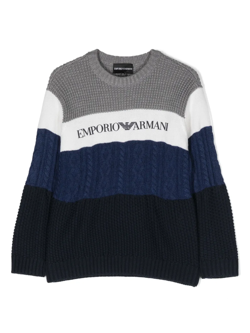 

Полосатый джемпер с логотипом Emporio Armani Kids, серый