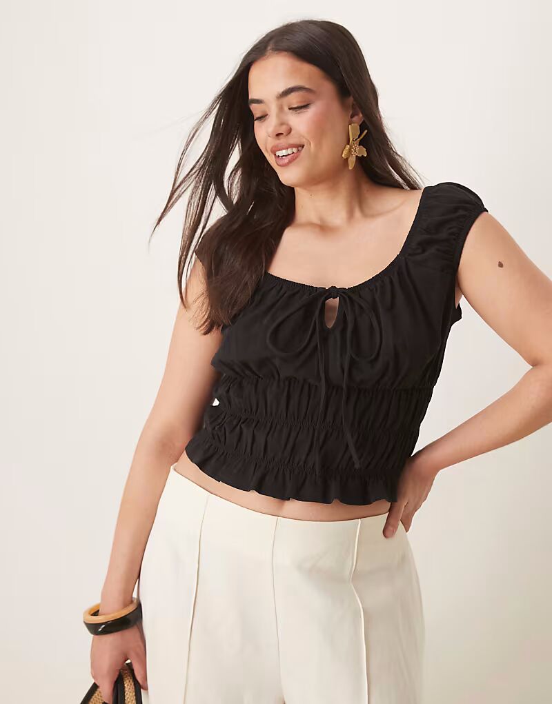 

Топ с короткими рукавами «молочница» ASOS DESIGN Curve черного цвета ASOS Curve