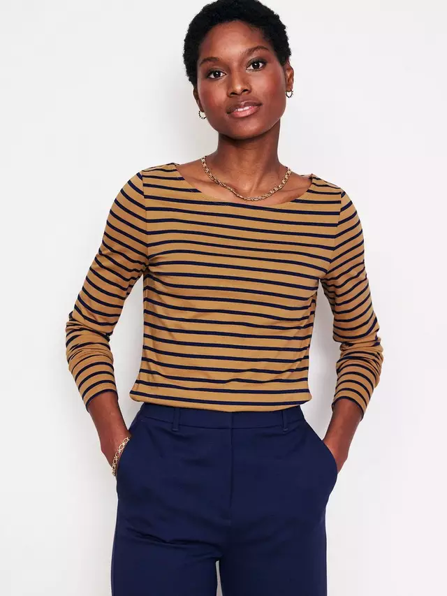 

Топ Boden Ella Breton Stripe Long Sleeve, цвет camel/navy