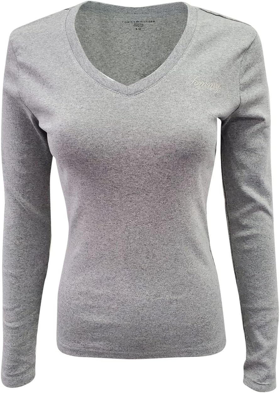 

Женская футболка Tommy Hilfiger с длинным рукавом, V-образным вырезом и логотипом, Grey (Tommy Logo)