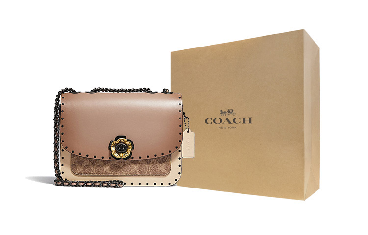 

COACH Мадисон кожаная маленькая квадратная сумка через плечо среднего размера женская молочно-бежевая