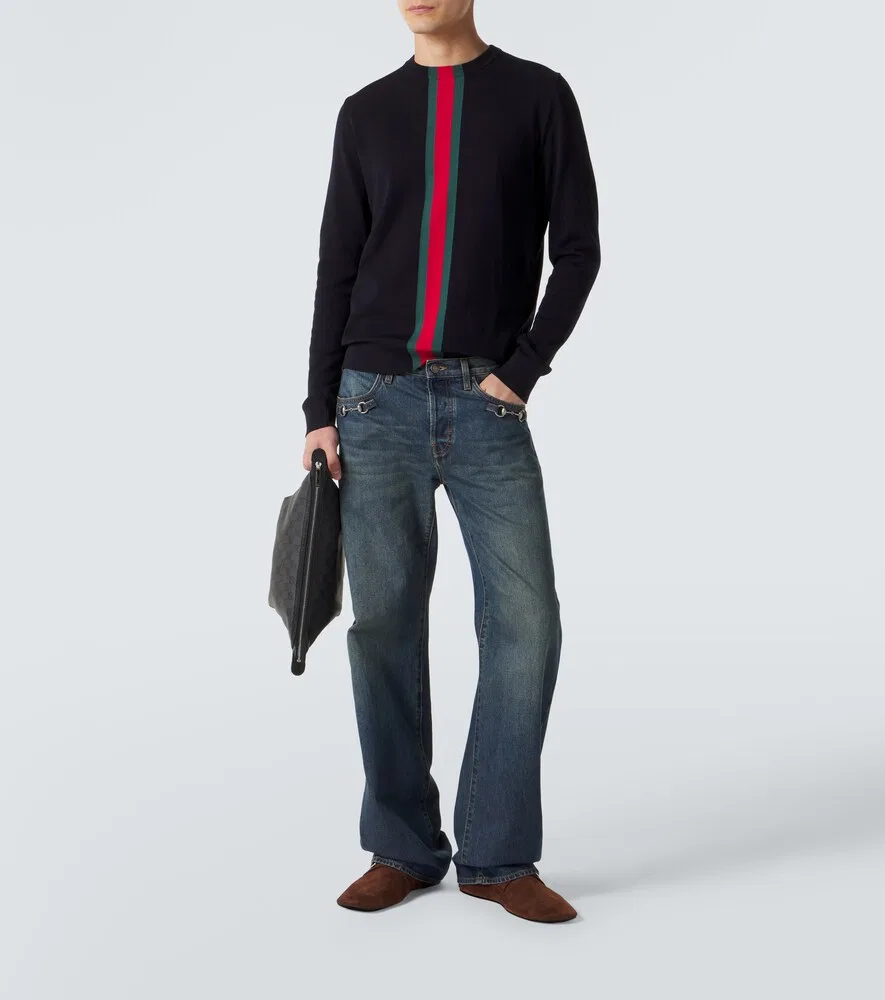 Свитер Gucci Web Stripe, хлопковый, в полоску, синий — фото 2