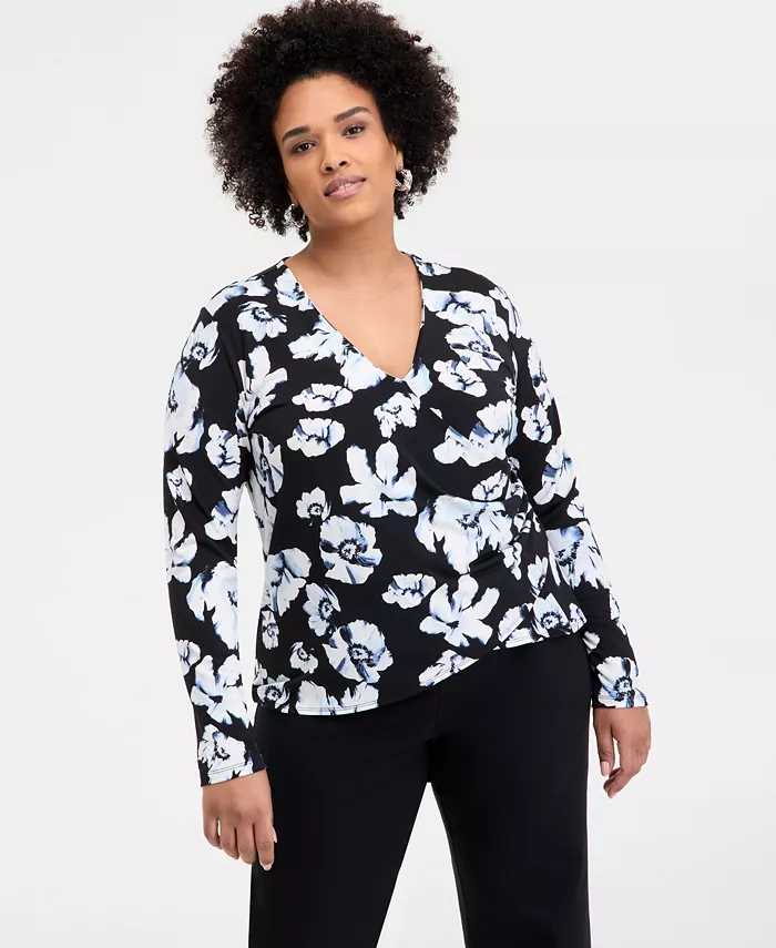 

INC International Concepts Plus Size Блуза с рукавом долман и запахом I.N.C. International Concepts, мультиколор
