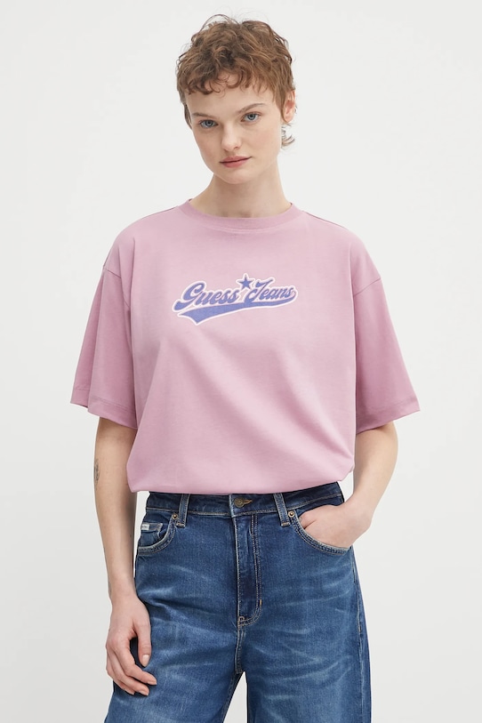 

Хлопковая футболка Guess Jeans, фиолетовый